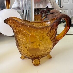 Vintage Tiara Indiana Glass Sweet Pear Burnt Honey Footed Creamer